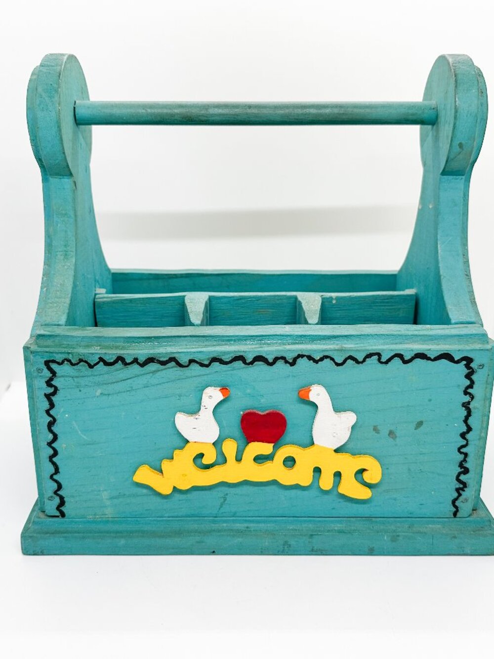 Vintage 80's Wood Duck Goose Geese Basket Cottagecore Farm Country Welcome